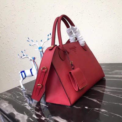 Prada Large Monochrome Bag In Red Saffiano Leather