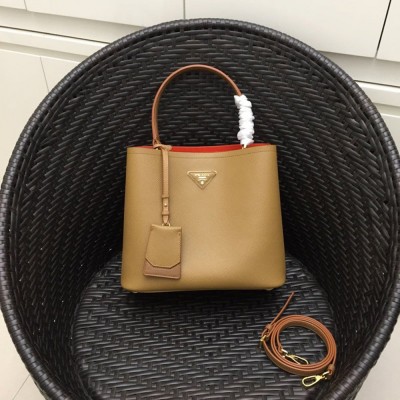 Prada Large Panier Bag In Brown Saffiano Leather