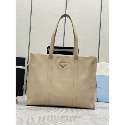 Prada Large Tote Bag in Beige Lambskin