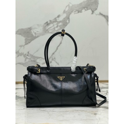 Prada Large Tote Bag in Black Soft Leather