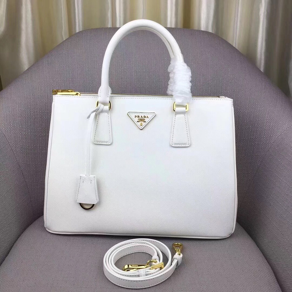 Prada Medium Galleria Bag In White Saffiano Leather