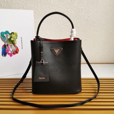 Prada Medium Panier Bag In Black Saffiano Leather