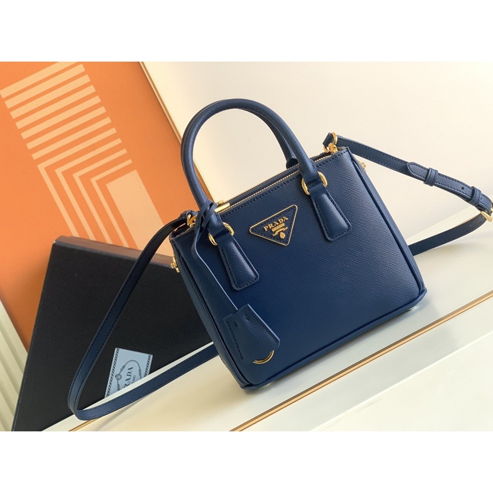 Prada Mini Galleria Bag in Blue Saffiano Leather