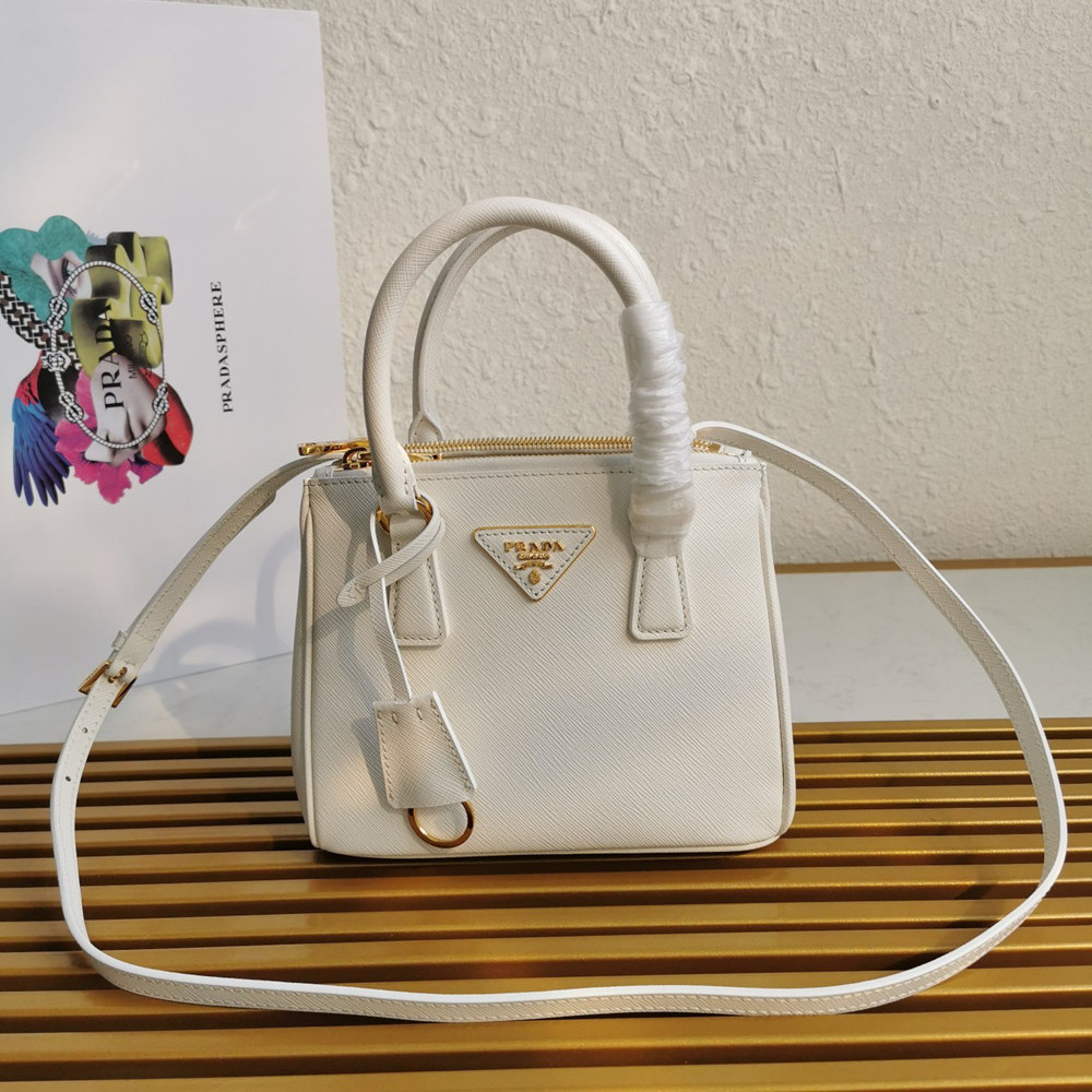 Prada Mini Galleria Bag In White Saffiano Leather