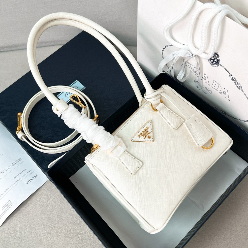 Prada Mini Galleria Shoulder Bag in White Saffiano Leather