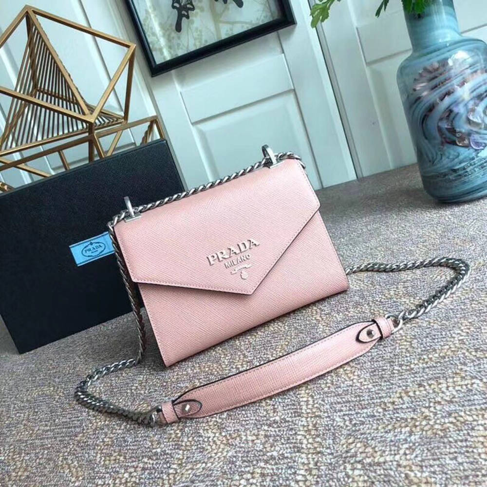 Prada Monochrome Flap Bag In Powder Pink Saffiano Leather