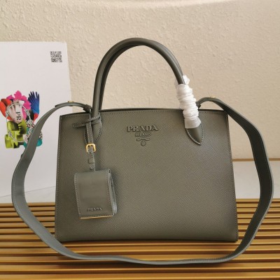 Prada Monochrome Medium Bag In Grey Saffiano Leather