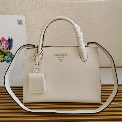 Prada Monochrome Medium Bag In White Saffiano Leather