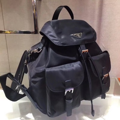 Prada Navy Blue Nylon Backpack With Clutch