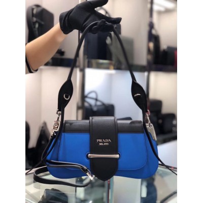 Prada Sidonie Shoulder Bag In Blue/Black Leather