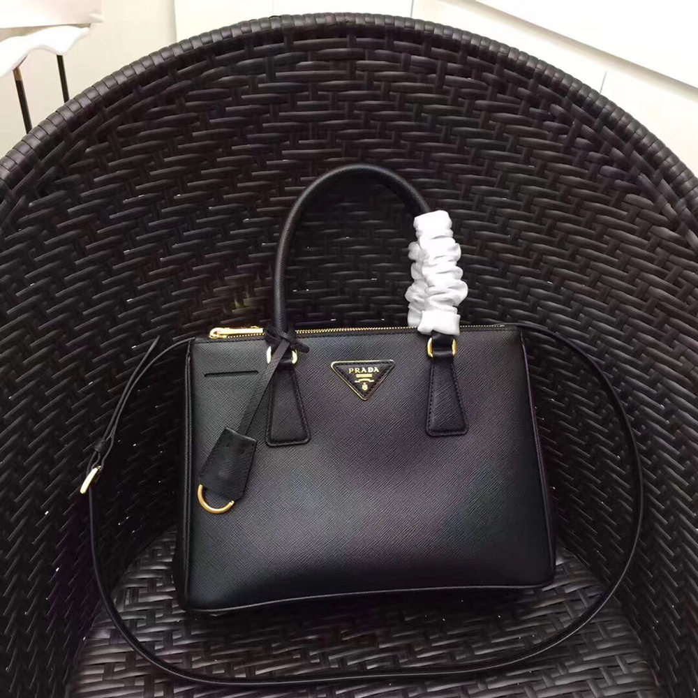 Prada Small Galleria Bag In Black Saffiano Leather