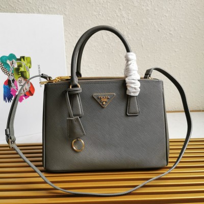 Prada Small Galleria Bag In Grey Saffiano Leather