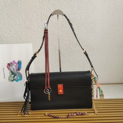 Prada Soft Sound Large Bag with Charms in Black Leather