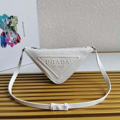 Prada Triangle Pouch Bag In White Leather