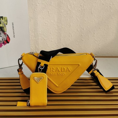 Prada Triangle Shoulder Bag In Yellow Calfskin