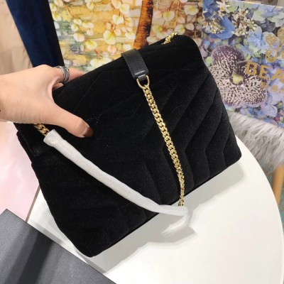 Saint Laurent Black Velvet Small Loulou Chain Bag