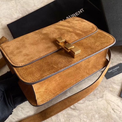 Saint Laurent Carre Satchel Bag In Brown Suede Leather