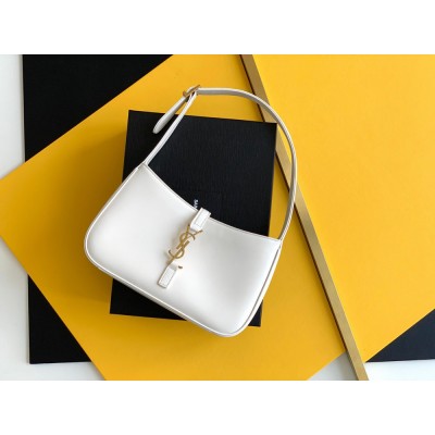 Saint Laurent Le 5 a 7 Hobo Bag in White Smooth Leather