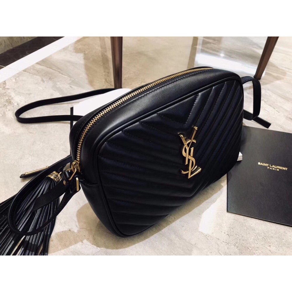 Saint Laurent Lou Camera Bag In Black Matelasse Leather