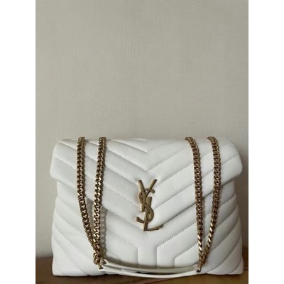 Saint Laurent Loulou Medium Bag In White Matelasse Leather