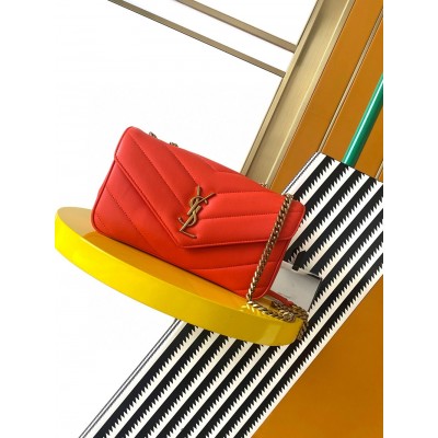 Saint Laurent LouLou Small Bag in Orange Matelasse Lambskin