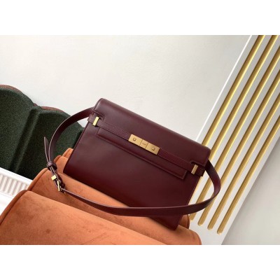 Saint Laurent Manhattan Baguette Bag In Bordeaux Calfskin