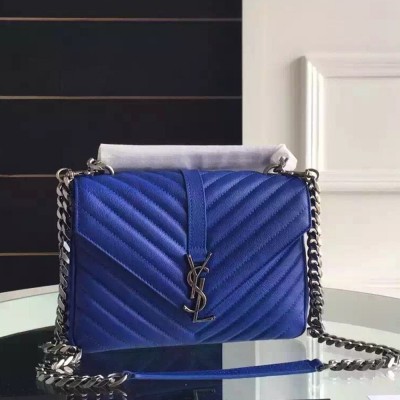 Saint Laurent Medium College Bag In Blue Goatskin Leather