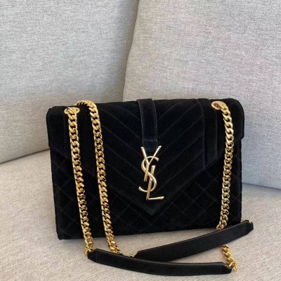 Saint Laurent Medium Envelope Bag In Black Suede