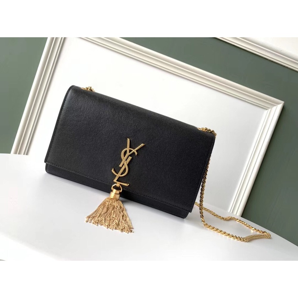 Saint Laurent Medium Kate Bag With Tassel In Black Grained Leather