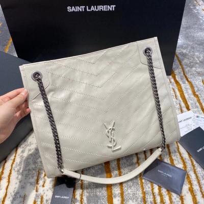 Saint Laurent Medium Niki Shopping Bag In White Leather