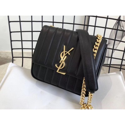 Saint Laurent Medium Vicky Bag In Black Grained Leather