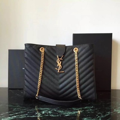 Saint Laurent Monogram Tote Bag In Black Grained Leather