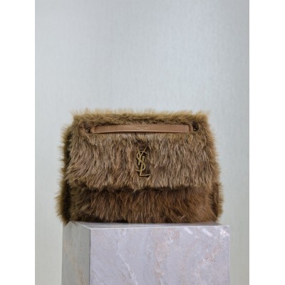 Saint Laurent Niki Large Shoulder Bag in Brown Shearling