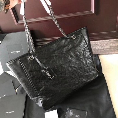 Saint Laurent Niki Shopping Bag In Black Crinkled Calfskin