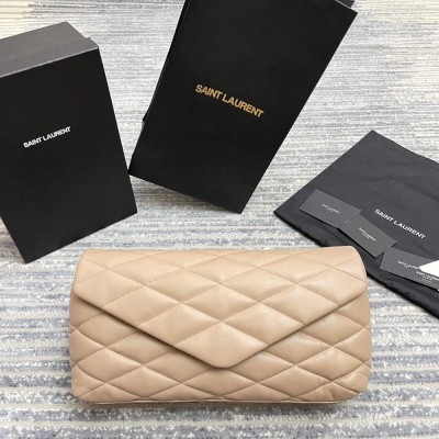 Saint Laurent Sade Puffer Envelope Clutch In Beige Lambskin