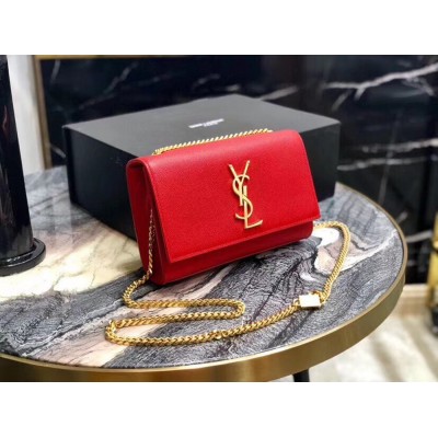 Saint Laurent Small Kate Bag In Red Grained Leather