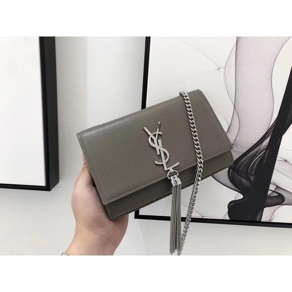 Saint Laurent Small Kate Tassel Bag In Grey Grained Leather