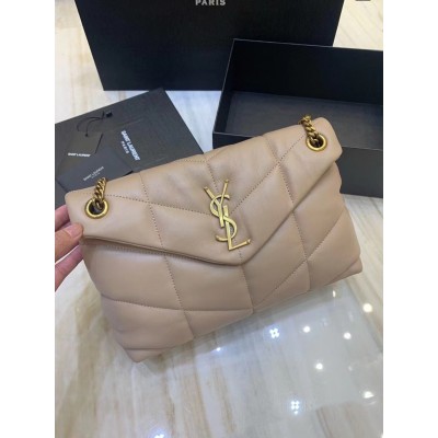 Saint Laurent Small Loulou Puffer Bag In Beige Lambskin