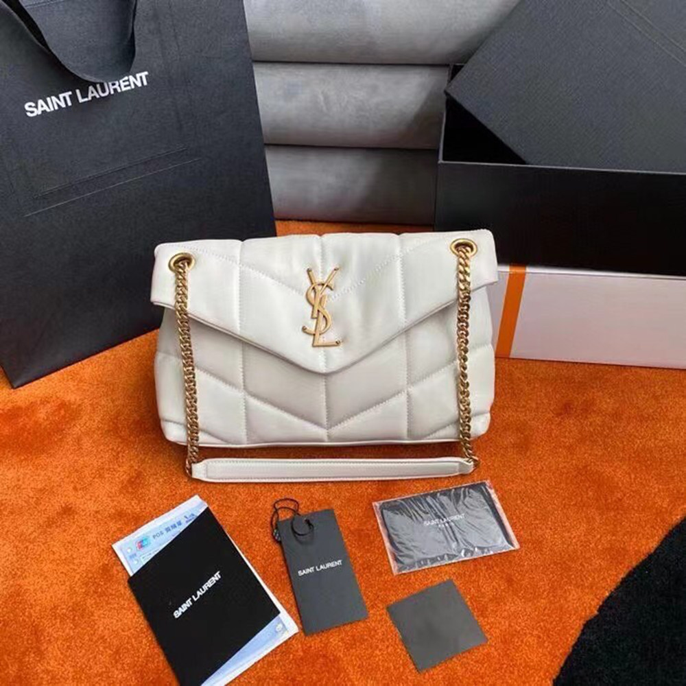 Saint Laurent Small Loulou Puffer Bag In White Lambskin