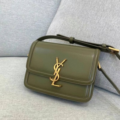 Saint Laurent Small Solferino Bag In Khaki Green Calfskin