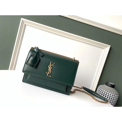 Saint Laurent Sunset Medium Bag In Green Calfskin