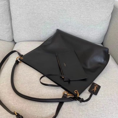 Saint Laurent Tag Hobo Bag In Black Calfskin