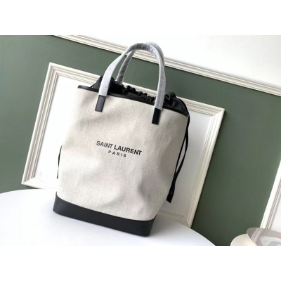 Saint Laurent Teddy Shopping Bag In White Canvas