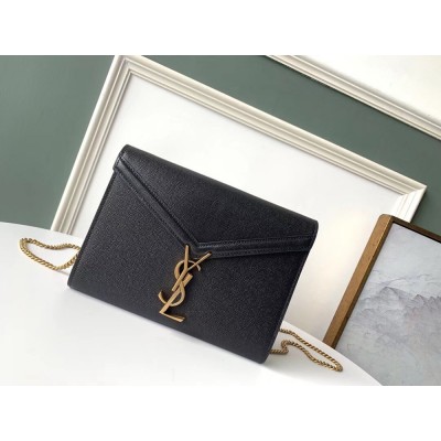 Saint Laurent WOC Cassandra Chain Wallet In Black Leather