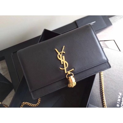 Saint Laurent WOC Kate Tassel Chain Wallet In Black Calfskin