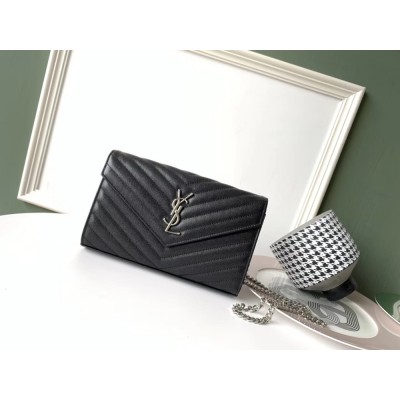 Saint Laurent WOC Monogram Chain Wallet In Noir Leather