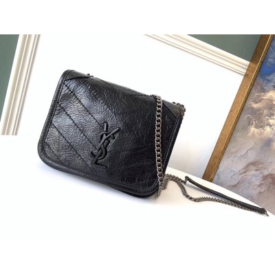 Saint Laurent WOC Niki Chain Wallet In Black Crinkled Leather