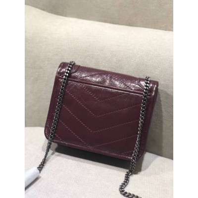 Saint Laurent WOC Niki Chain Wallet In Bordeaux Crinkled Leather