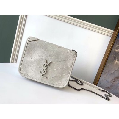 Saint Laurent WOC Niki Chain Wallet In White Crinkled Leather