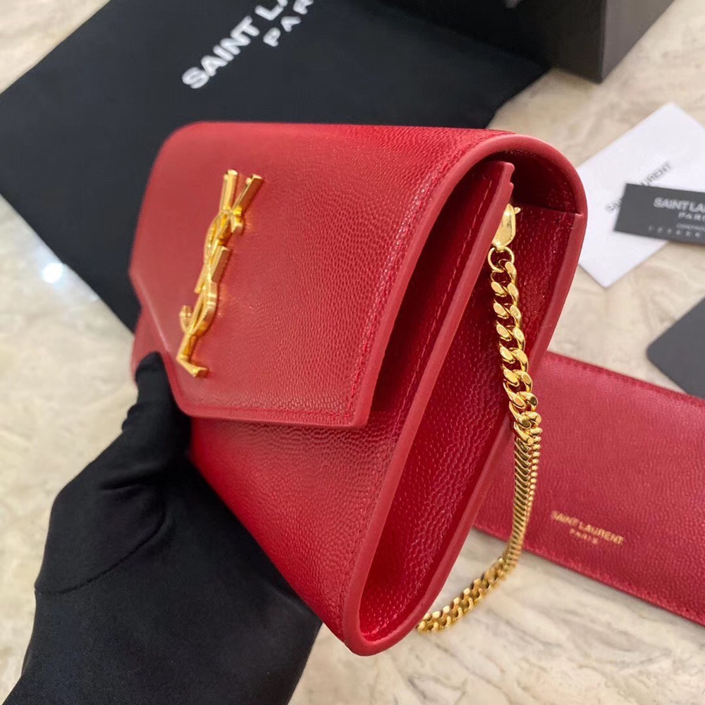 Saint Laurent WOC Uptown Chain Wallet In Red Leather